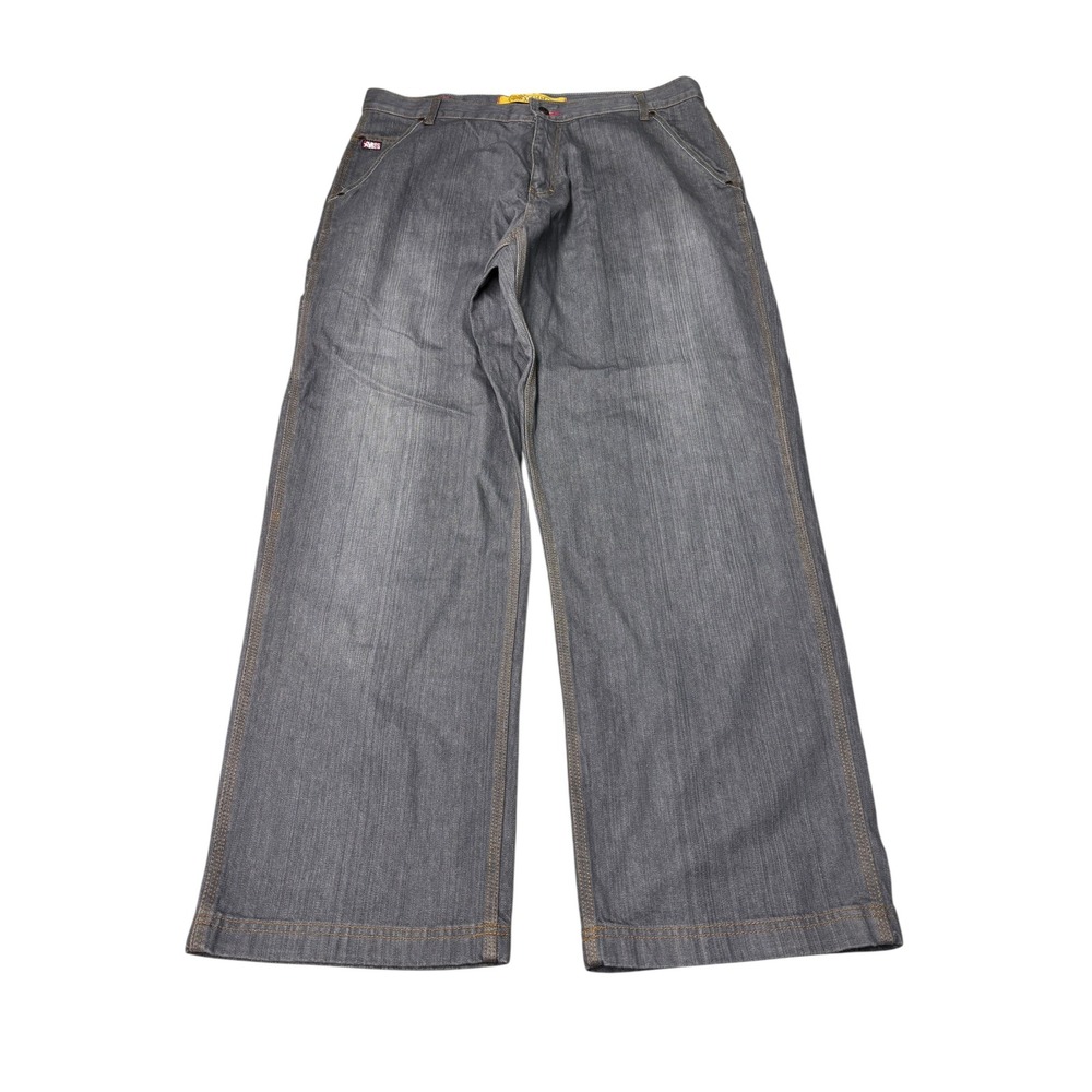 Mecca Mens Baggy Wide Leg Jeans Grey Faded Denim Skater Y2K 40x34 Vintage Style